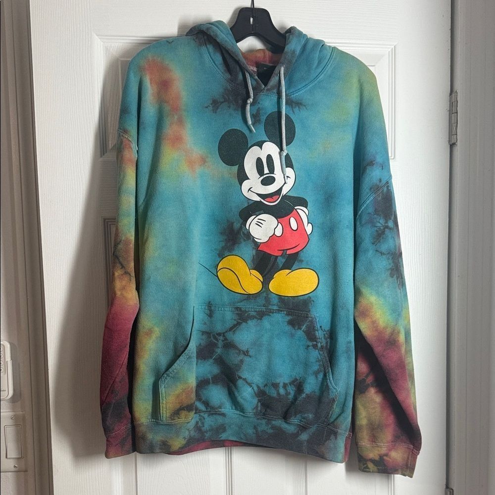 Disney Tie-Dye Mickey Mouse Crewneck Sweatshirt Teal, Yellow, Red Hoodie Mens XL